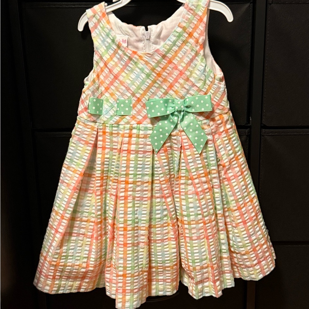 Colorful Plaid Kids Dress with Bow